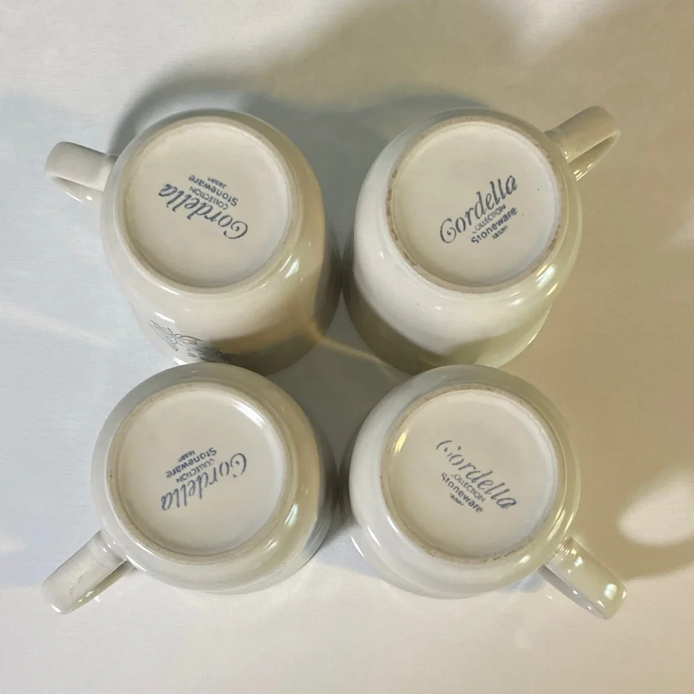 Cordella Collection Stoneware Blue & Cream Floral Mugs Set Of 4 Tea Coffee Cups - Picture 6 of 7